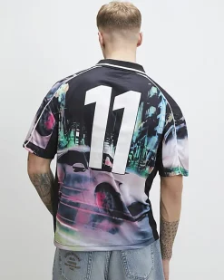 Black Oversized Fit Tokyo Drift Polo Shirt