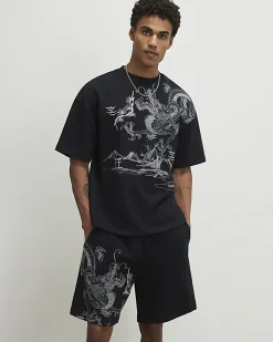 Black Oversized Fit T-shirt and Short Set