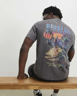 Black Oversized Fit Washed Surf City T-Shirt