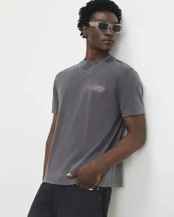 Black Oversized Fit Washed Surf City T-Shirt