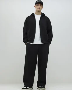 Black Oversized Fit Zip Through Hoodie