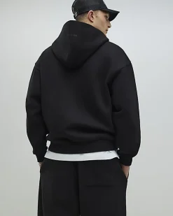 Black Oversized Fit Zip Through Hoodie