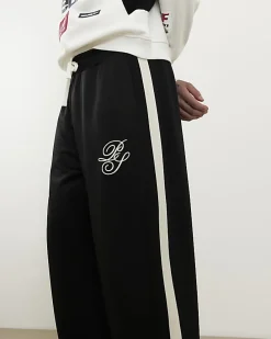 Black Oversized Wide Leg Side Stripe Joggers