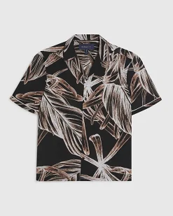 Black Palm Print Short Sleeve Shirt