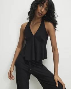 Black Peplum Halter Neck Lounge Set