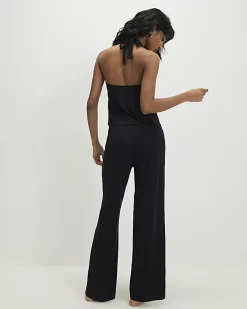 Black Peplum Halter Neck Lounge Set