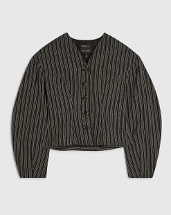 Black Pinstripe Cocoon Sleeve Jacket