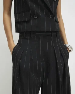 Black Pinstripe Wide Leg Trousers