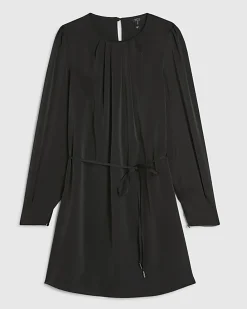 Black Pleated Neck Mini Shift Dress