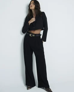 Black Pleated Wide Leg Trousers