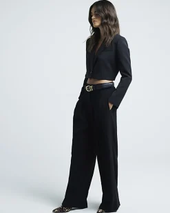 Black Pleated Wide Leg Trousers