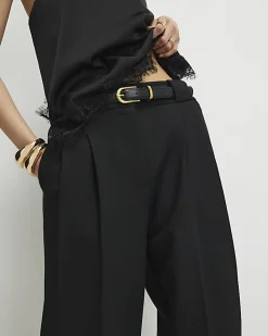 Black Pleated Wide Leg Trousers