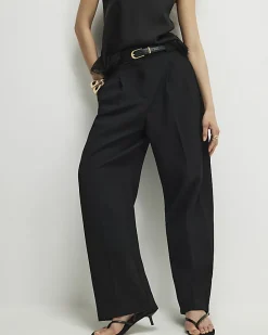 Black Pleated Wide Leg Trousers