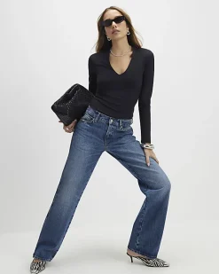 Black Plunge Neckline Long Sleeve Bodysuit