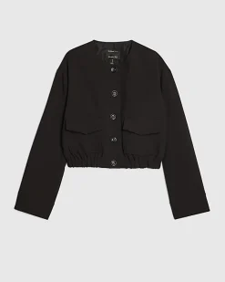 Black Pocket Detail Bomber Jacket