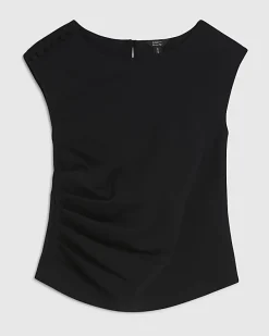 Black Ponte Sleeveless Button Detail Top