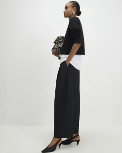 Black Poplin Barrel Leg Trousers
