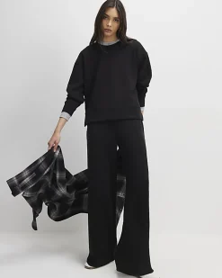 Black Premium Drawstring Wide Leg Joggers