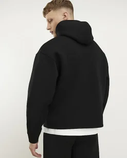 Black Premium Oversized Zip Through Hoodie