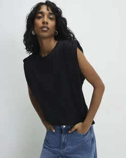 Black Premium Ruched Shoulder T-shirt