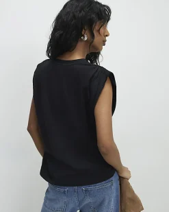 Black Premium Ruched Shoulder T-shirt