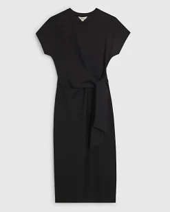 Black Premium Tie Side Midi Dress