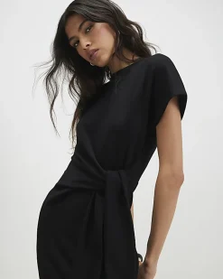 Black Premium Tie Side Midi Dress