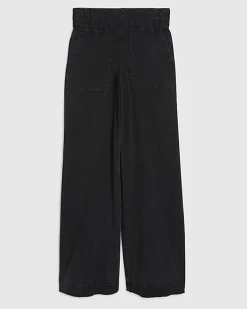 Black Pull On Elasticated Wide Leg Jeans