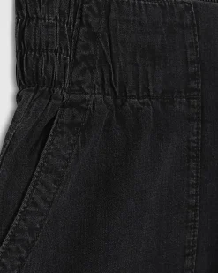 Black Pull On Elasticated Wide Leg Jeans