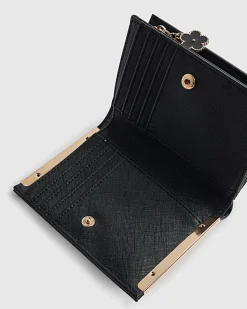 Black Quilted Monogram Print Fold Out Purse