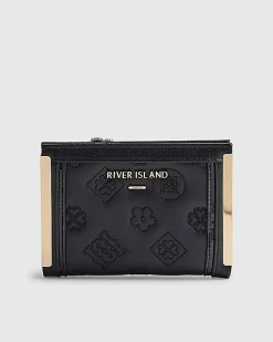 Black Quilted Monogram Print Fold Out Purse