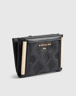 Black Quilted Monogram Print Fold Out Purse