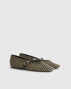 Black Raffia MaryJane Flat Ballet Pumps