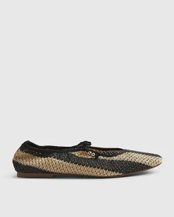 Black Raffia Stripe Mary Jane Shoes
