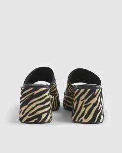 Black Raffia Zebra Print Mule Wedge Sandals