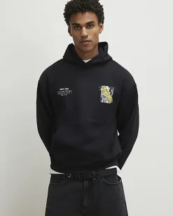 Black Regular Fit City Graphic Hoodie