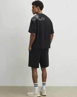Black Regular Fit Embroidered Dragon Shorts