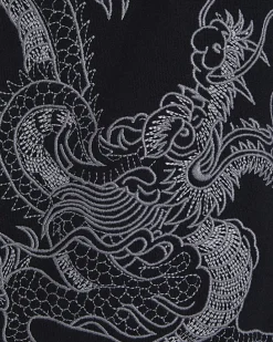 Black Regular Fit Embroidered Dragon Shorts