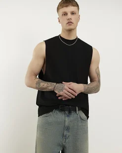 Black Regular Fit Essential Tank Top