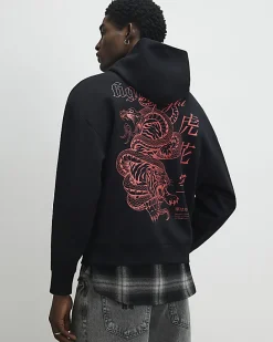Black Regular Fit Fight Snake Hoodie