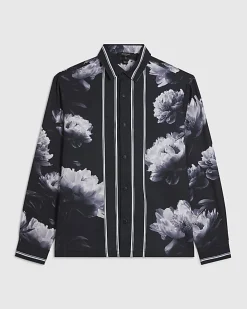 Black Regular Fit Floral Print Shirt