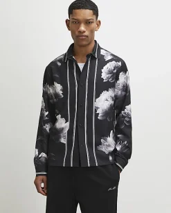 Black Regular Fit Floral Print Shirt