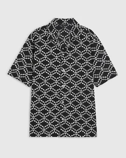 Black Regular Fit Geometric Embroidered Shirt