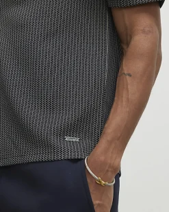 Black Regular Fit Geometric Jacquard Shirt