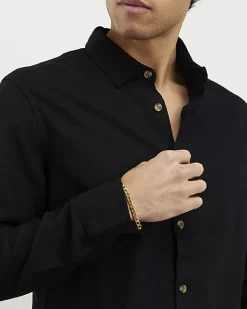 Black Regular Fit Linen Blend Shirt