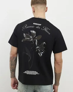 Black Regular FIt Membership Floral T-Shirt