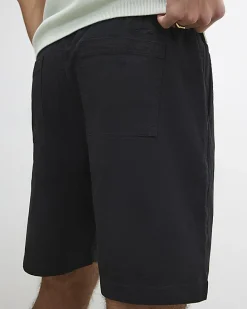 Black Regular Fit Stretch Textured Shorts
