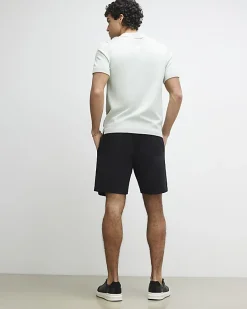 Black Regular Fit Stretch Textured Shorts
