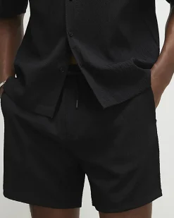 Black Regular Fit Textured Shorts