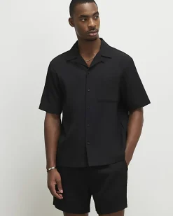 Black Regular Fit Textured Shorts